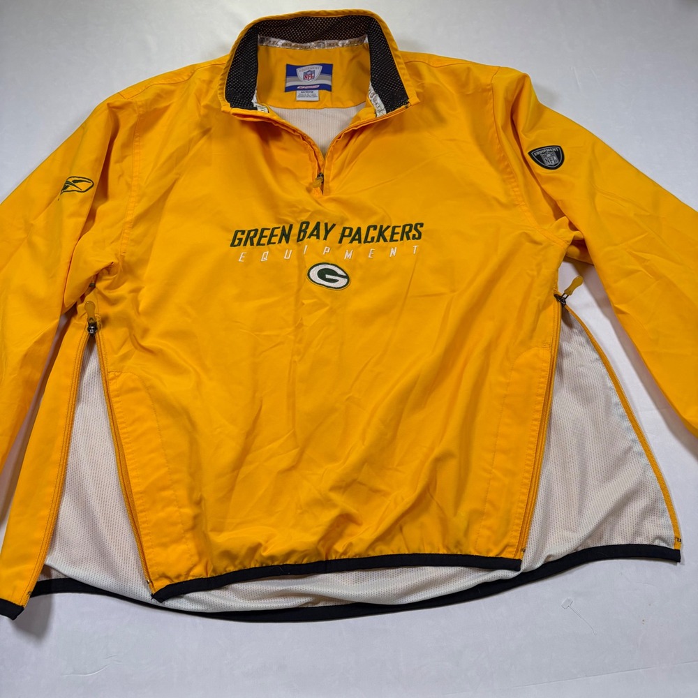Reebok NFL Green Bay Packers Equipment Quarter Zip Windbreaker Yellow Mens M - Picture 9 of 14